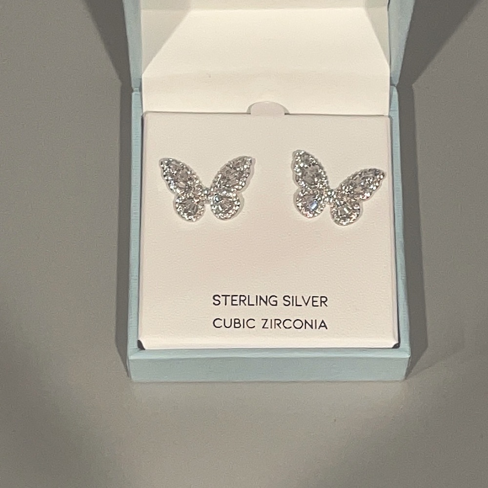Cubic Zirconia Butterfly Earrings Brand New